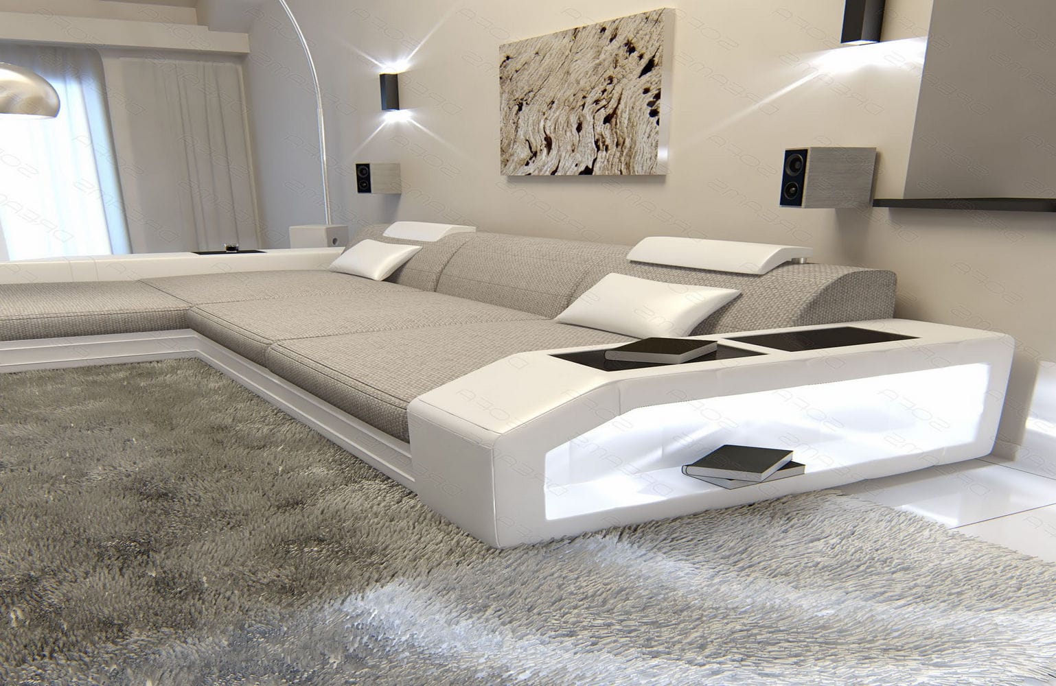 Ecksofa Prato L-Form aus Stoff macchiato-weiß