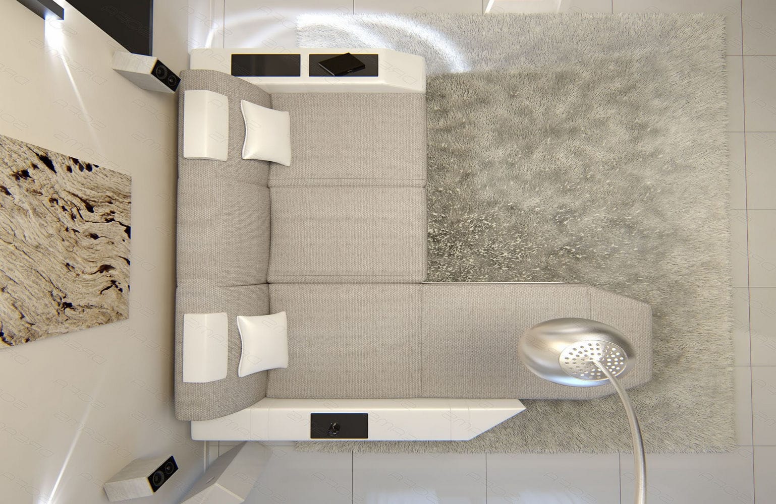 Ecksofa Prato L-Form aus Stoff macchiato-weiß