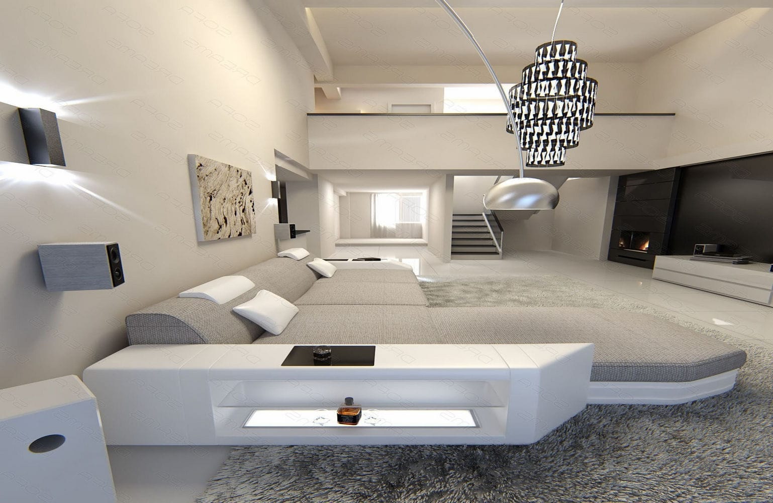 Ecksofa Prato L-Form aus Stoff macchiato-weiß