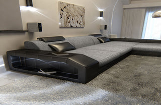 Ecksofa Prato L-Form aus Stoff Grau-Schwarz