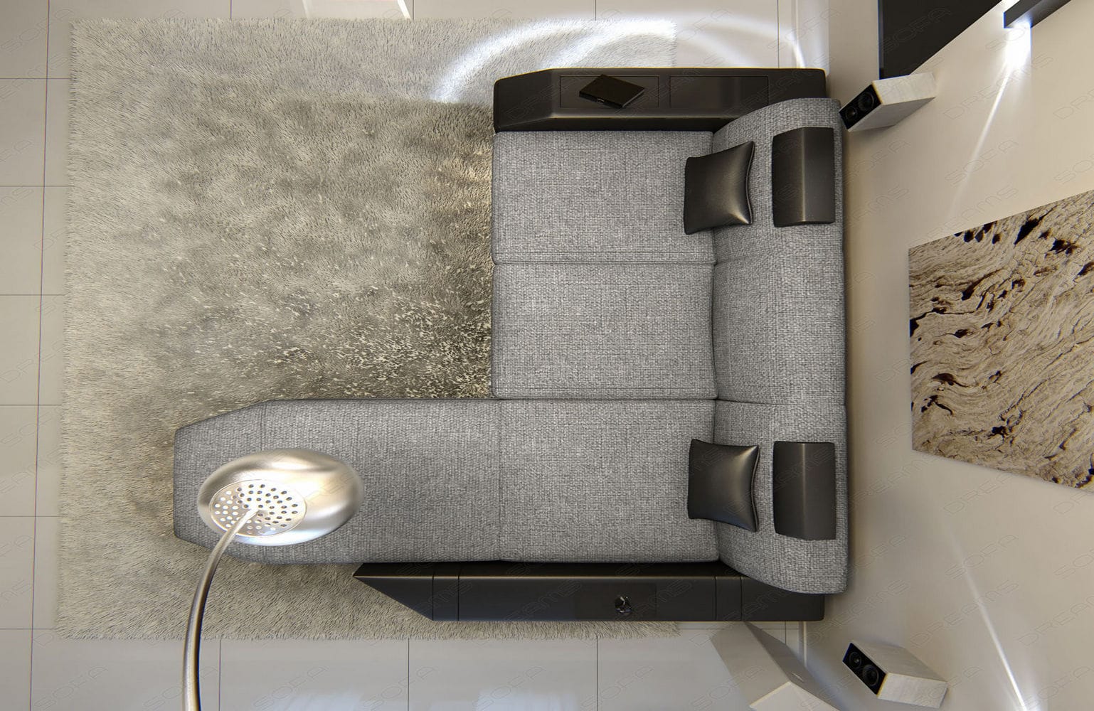 Ecksofa Prato L-Form aus Stoff Grau-Schwarz