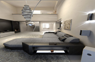 Ecksofa Prato L-Form aus Stoff Grau-Schwarz