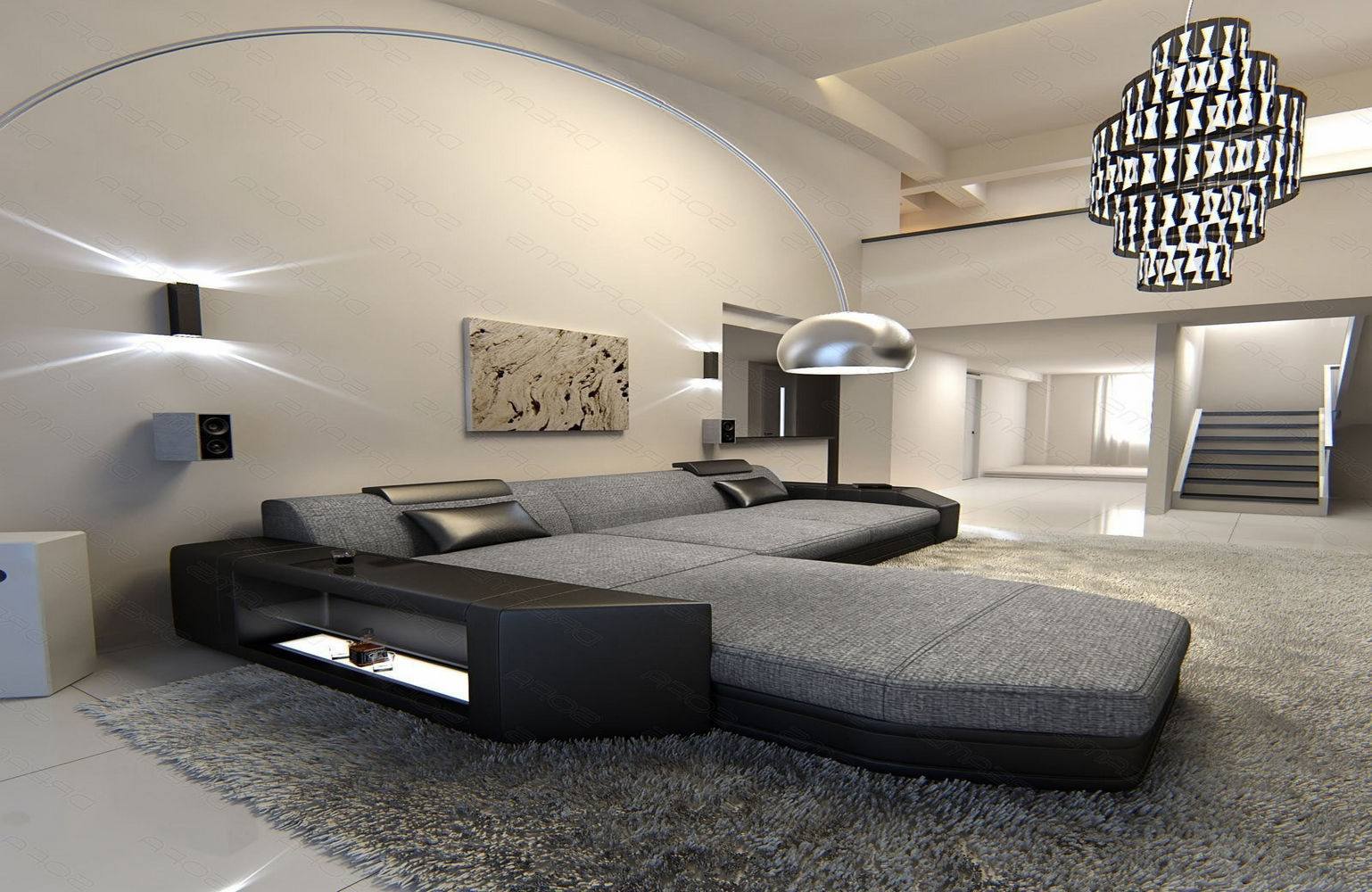Stoffsofa Prato L-Form im Materialmix