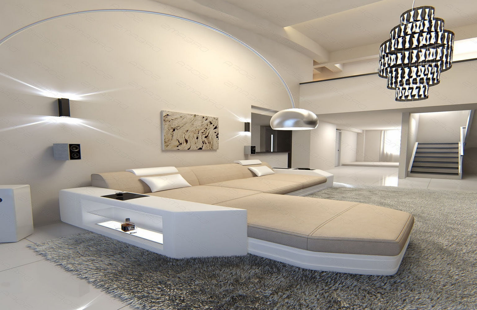 Stoffsofa Prato L-Form im Materialmix