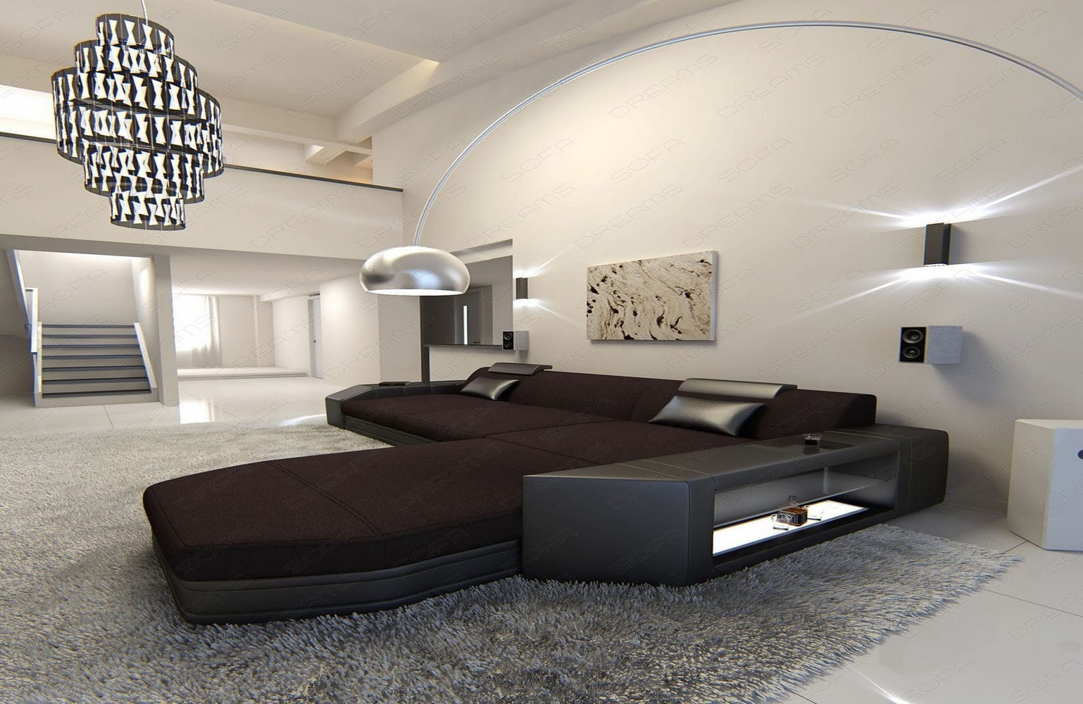 Ecksofa Prato L Form aus Stoff mokka-schwarz