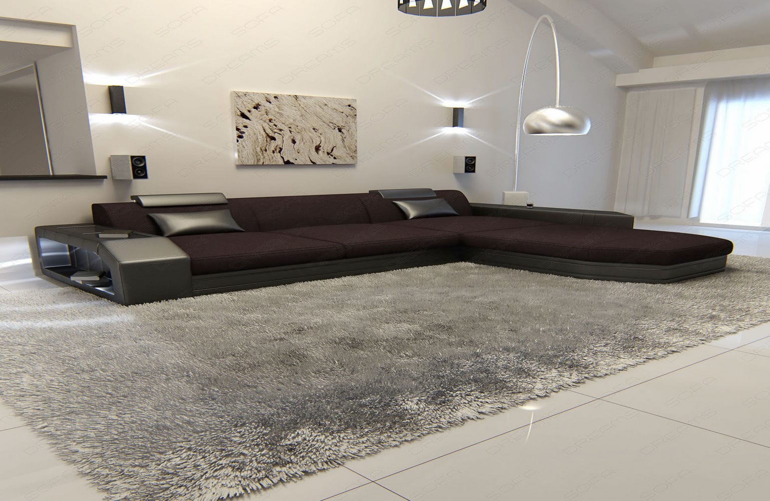 Ecksofa Prato L Form aus Stoff mokka-schwarz