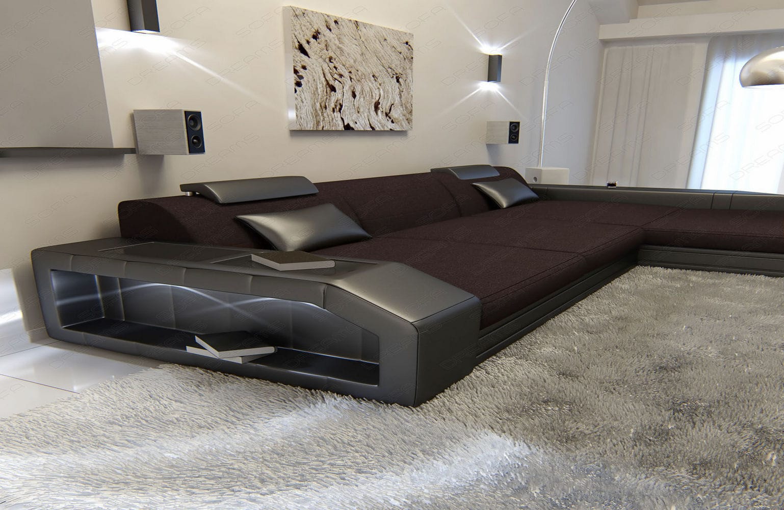 Ecksofa Prato L Form aus Stoff mokka-schwarz