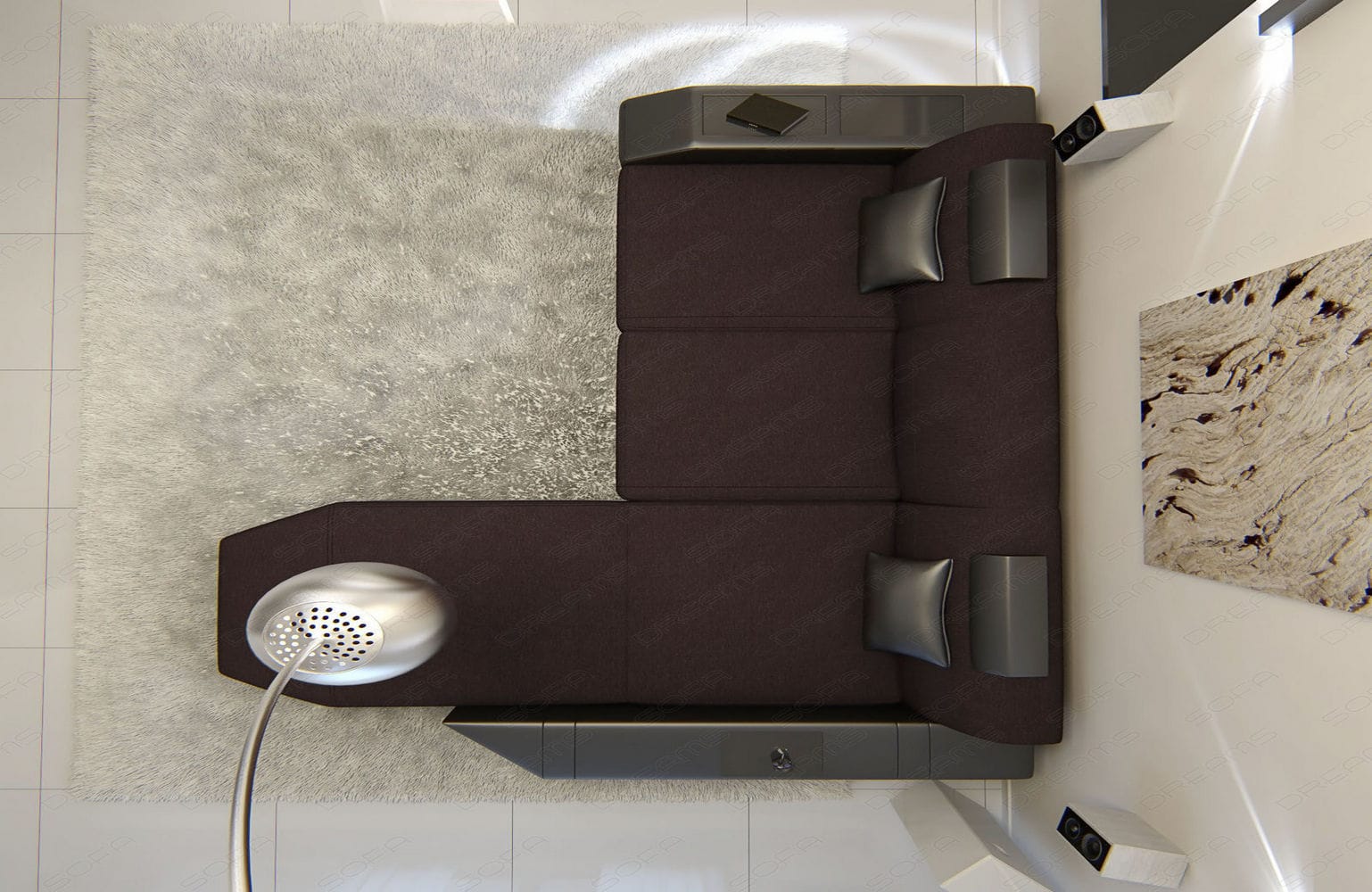Ecksofa Prato L Form aus Stoff mokka-schwarz