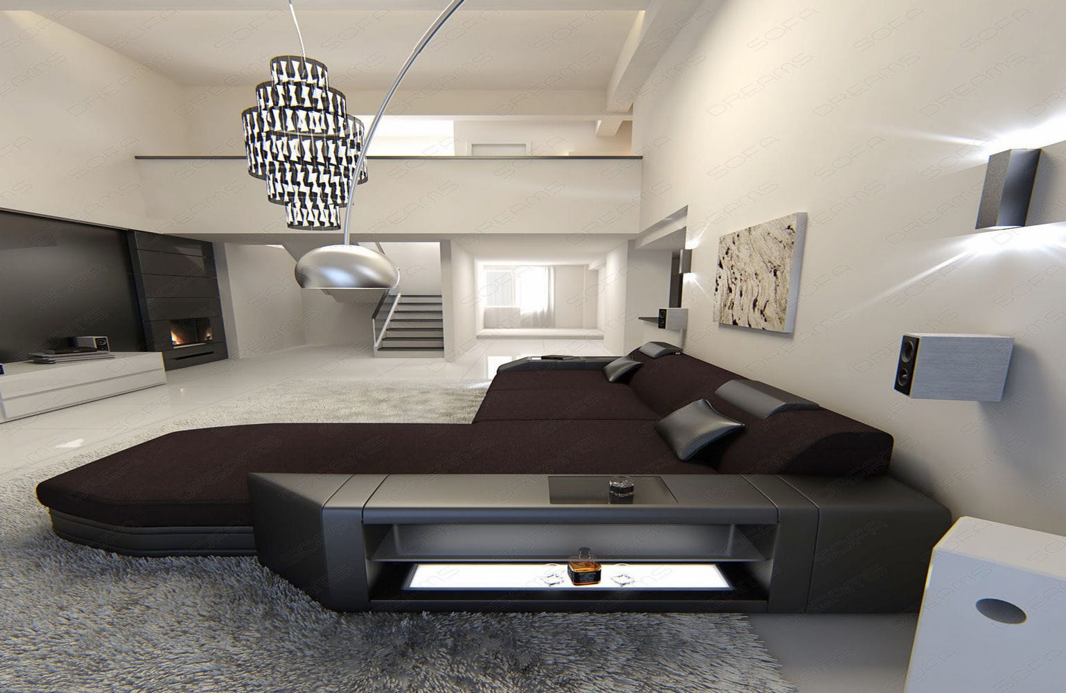 Ecksofa Prato L Form aus Stoff mokka-schwarz