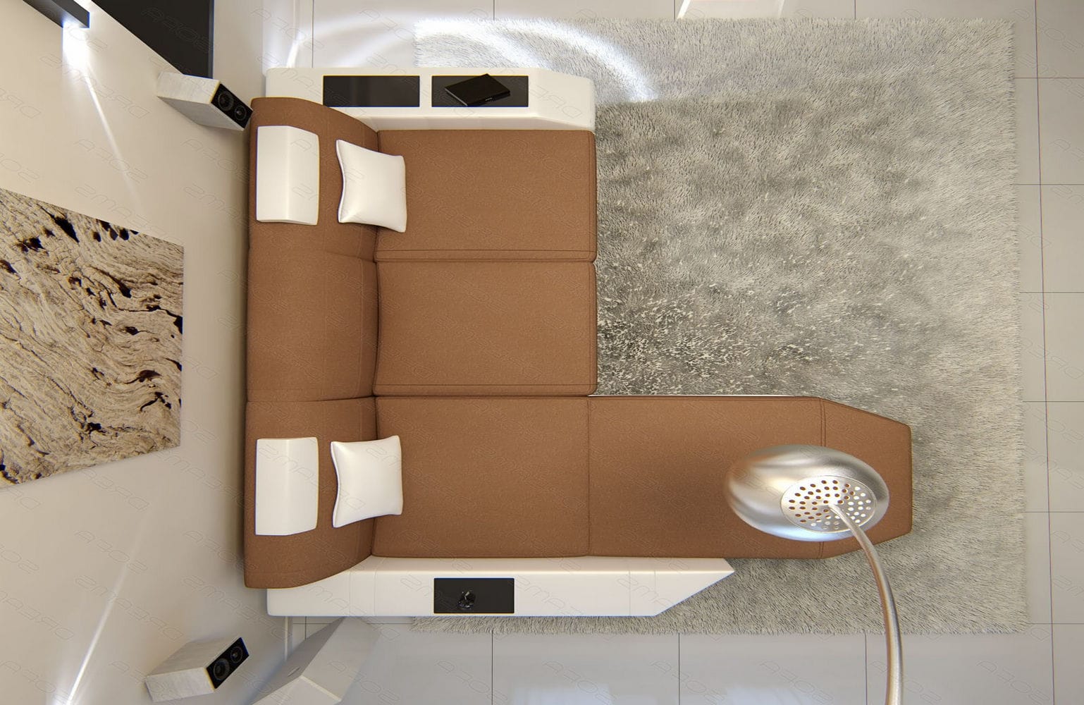 Ecksofa Prato L-Form aus Stoff Hellbraun-Weiß