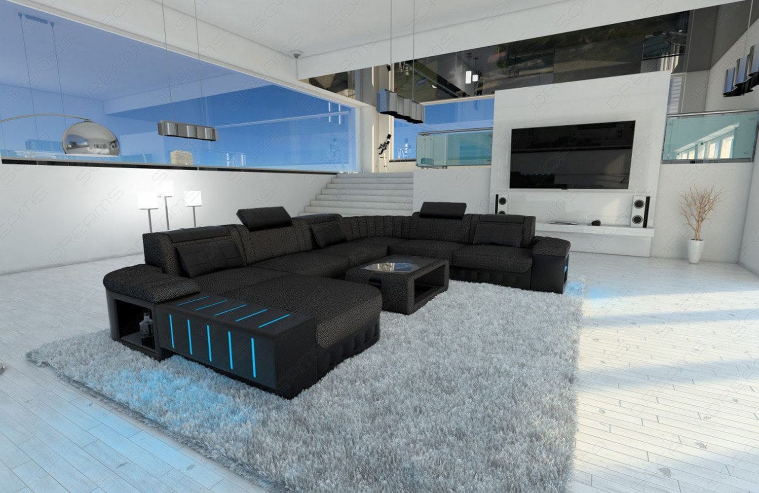 XXL Stoff Wohnlandschaft Bellagio U-Form schwarzgrau-schwarz