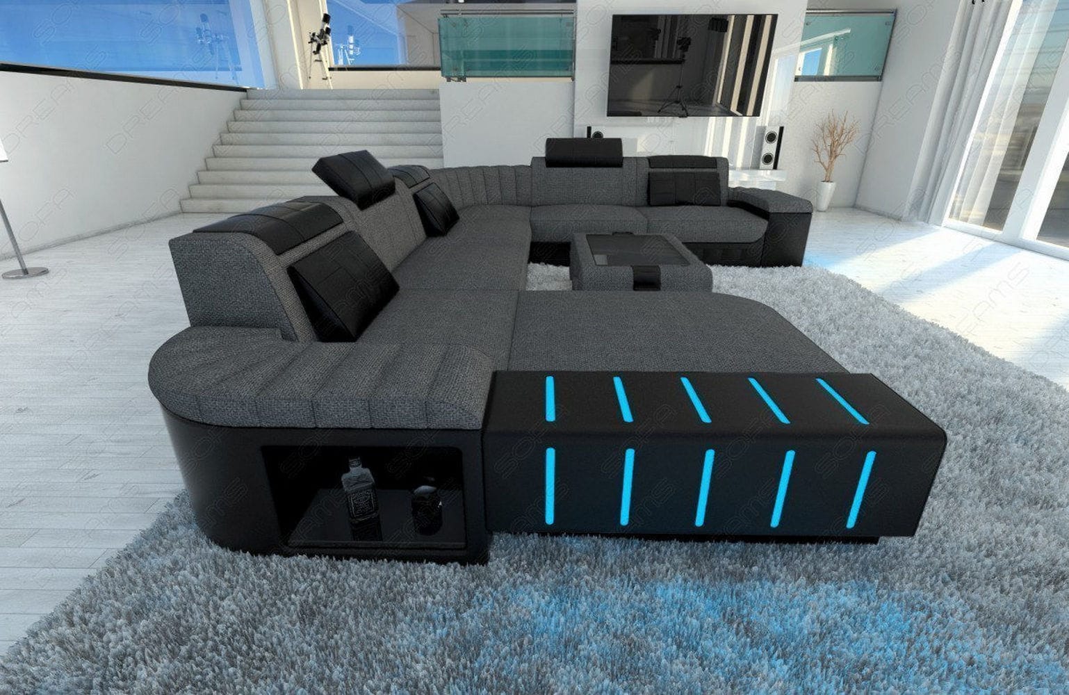 XXL Stoff Wohnlandschaft Bellagio U-Form Grau-Schwarz