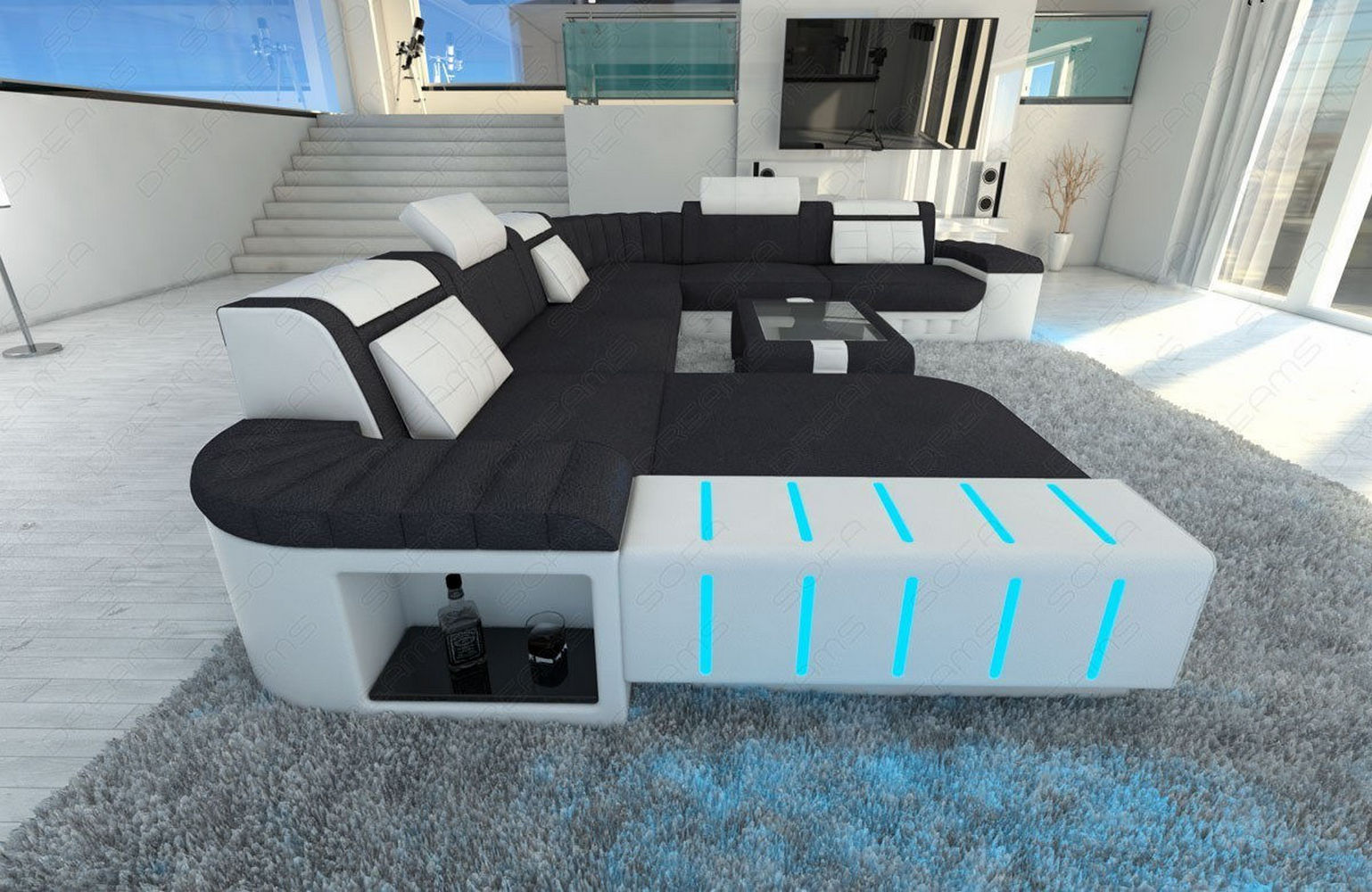 Mega Stoff-Wohnlandschaft Bellagio XXL mit LED