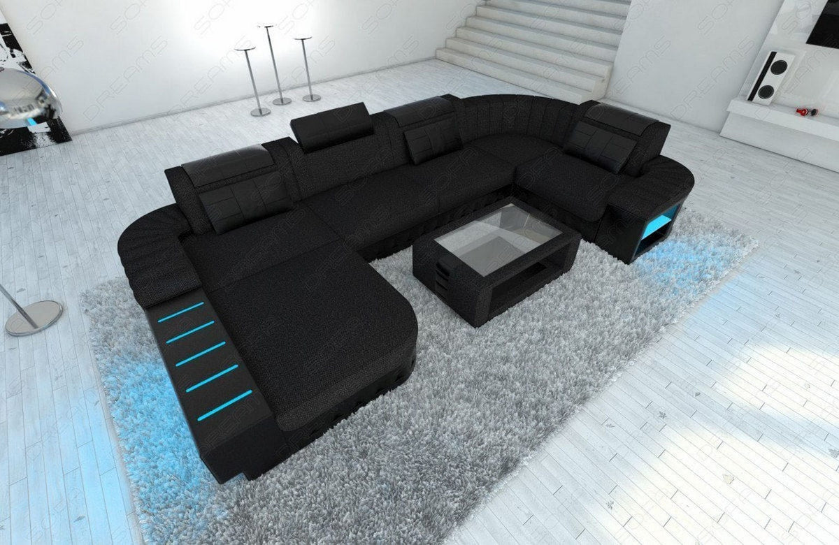 Stoff Wohnlandschaft Bellagio U-Form Dunkelgrau-Schwarz