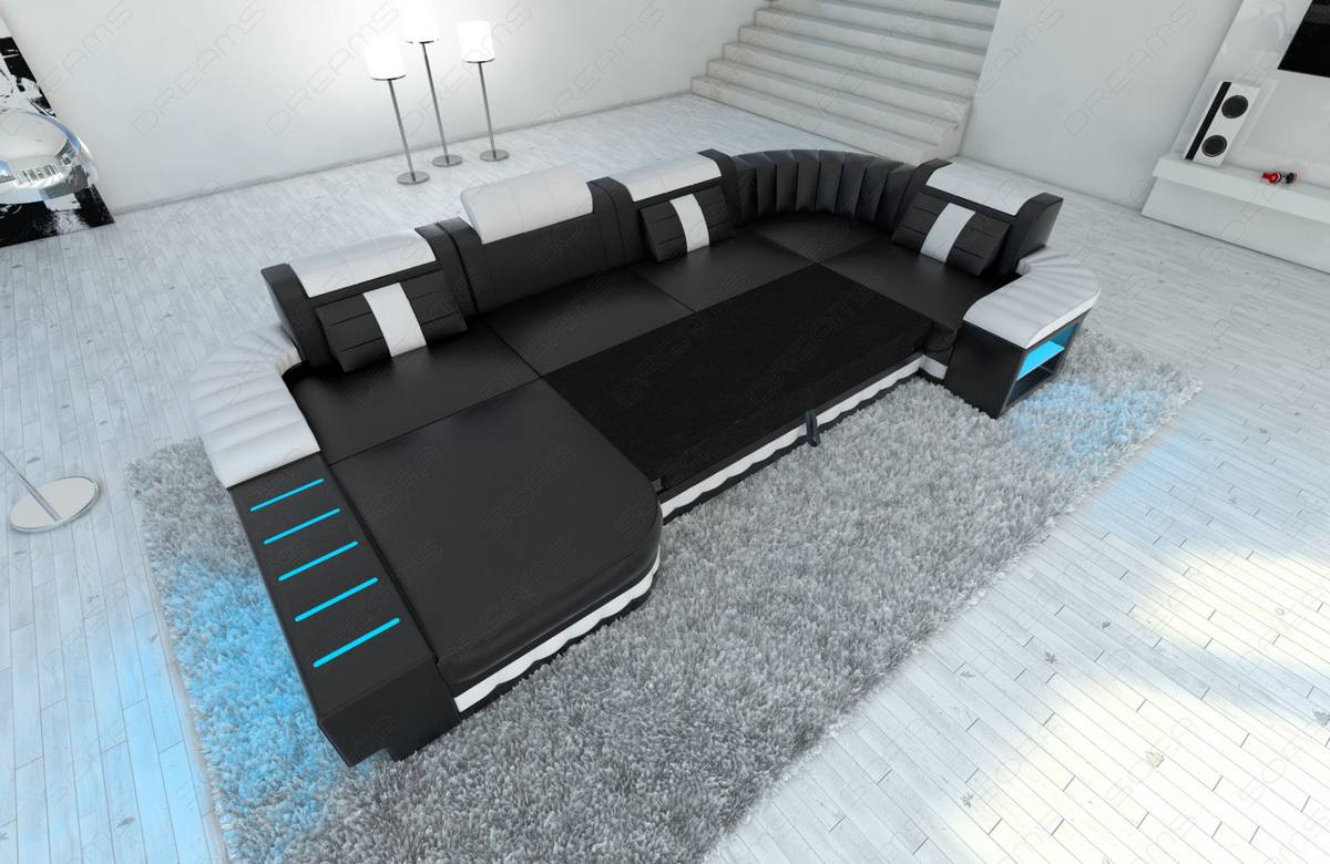 Stoff Wohnlandschaft Bellagio U-Form Dunkelgrau-Schwarz