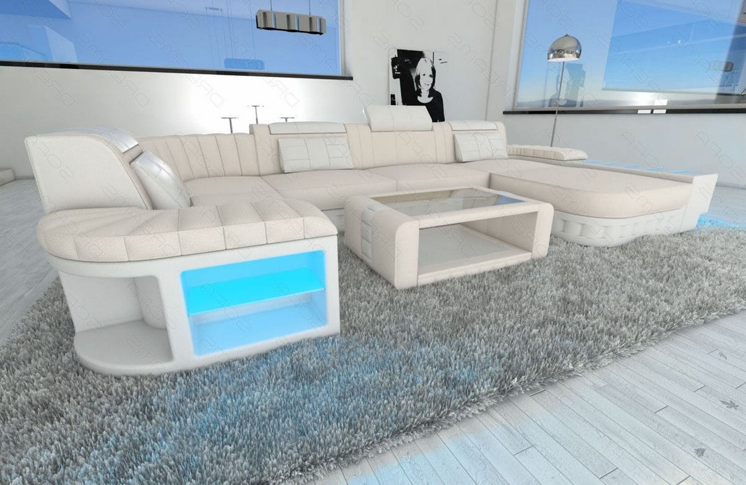 Stoff Wohnlandschaft Bellagio U-Form Elfenbein-Weiß