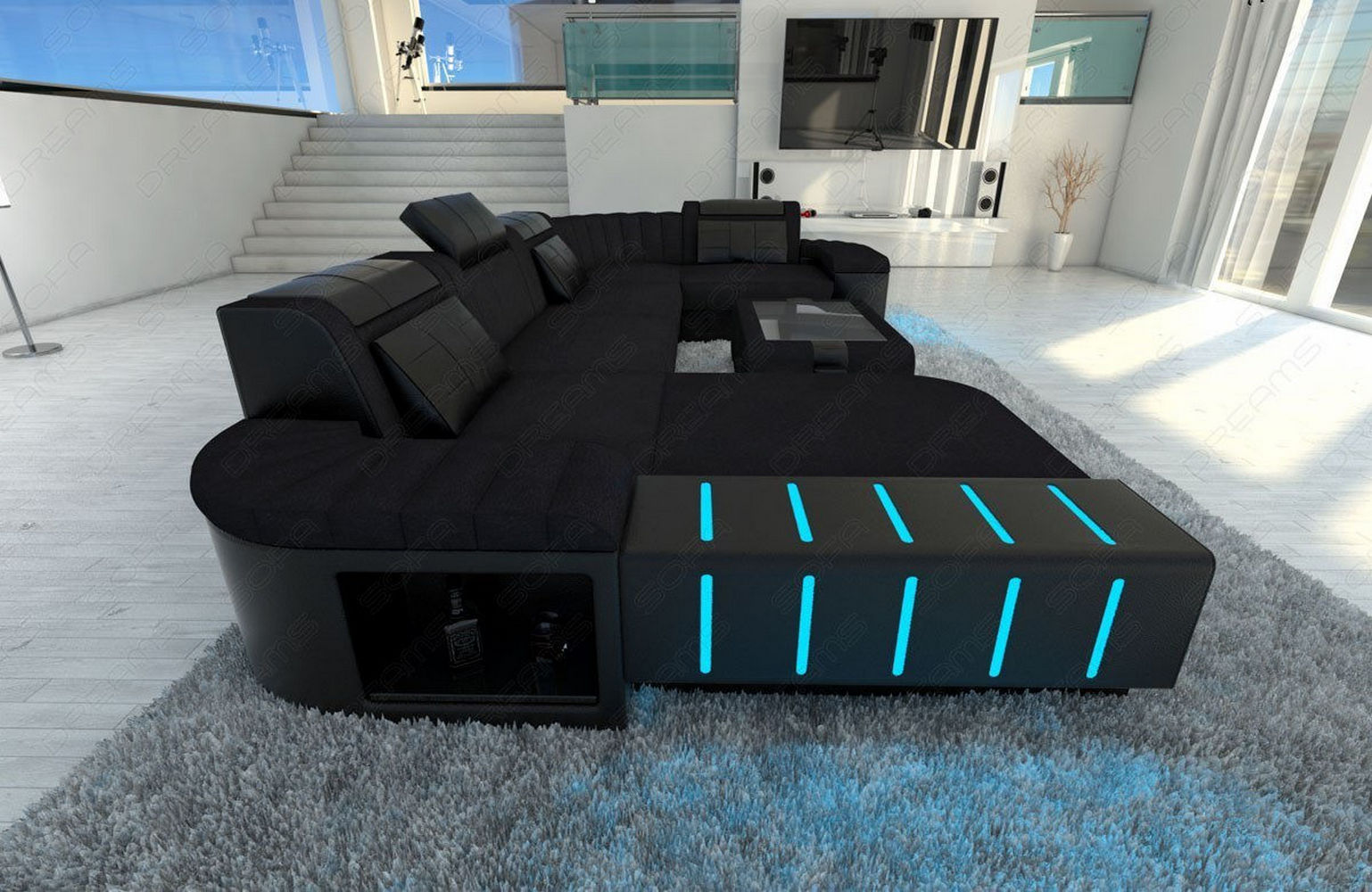 Stoff-Wohnlandschaft Bellagio U-Form mit LED
