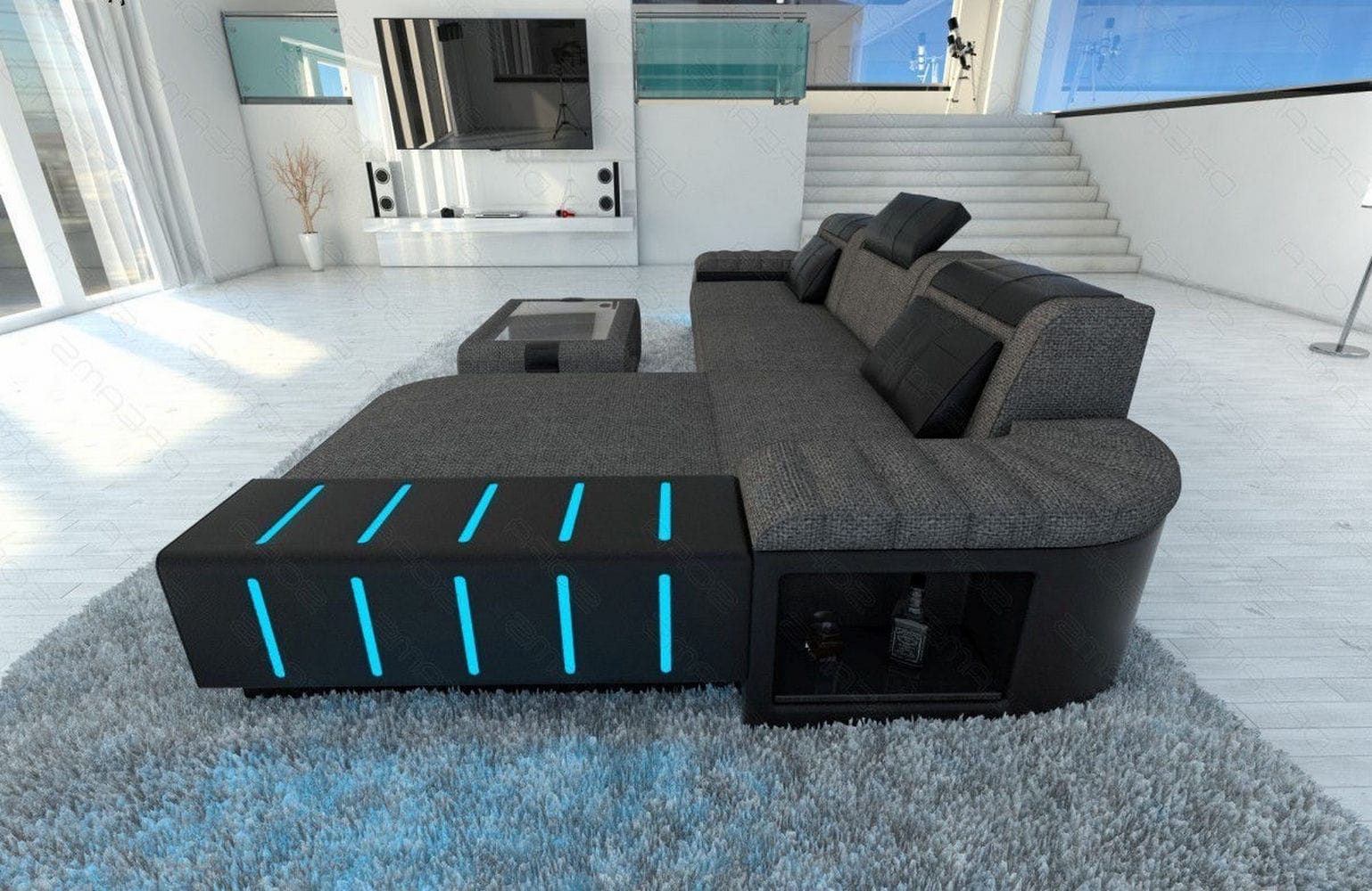 Leder-Stoff Couch Bellagio L-Form mit LED