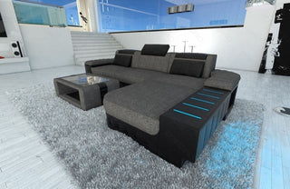 Ecksofa Bellagio L-Form aus Stoff Grau-Schwarz