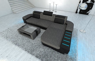Ecksofa Bellagio L-Form aus Stoff Grau-Schwarz