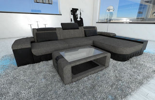 Ecksofa Bellagio L-Form aus Stoff Grau-Schwarz