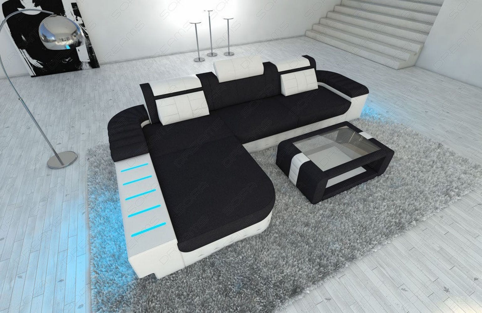 Ecksofa Bellagio L Form aus Stoff schwarz-weiß