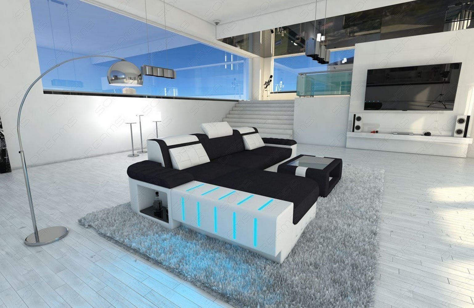 Ecksofa Bellagio L Form aus Stoff schwarz-weiß