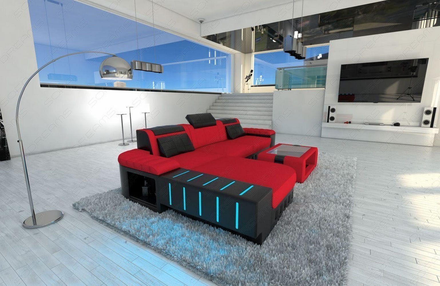 Ecksofa Bellagio L-Form aus Stoff Rot-Schwarz