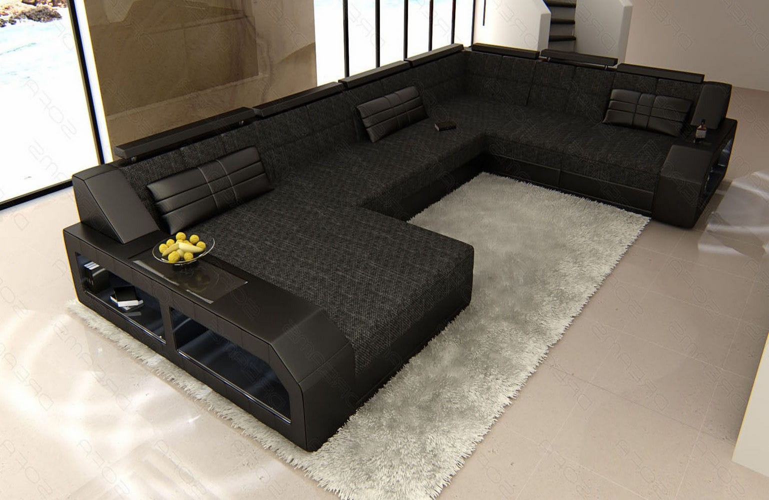 XXL Stoff Wohnlandschaft Matera U-Form Schwarzgrau-Schwarz