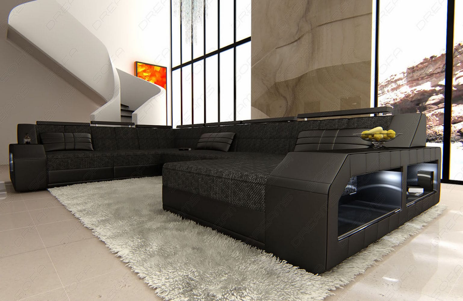 XXL Stoff Wohnlandschaft Matera schwarzgrau-schwarz