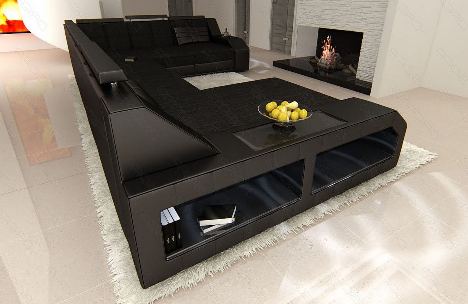 XXL Stoff Wohnlandschaft Matera U-Form Schwarz-Schwarz