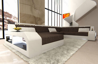 XXL Stoff Wohnlandschaft Matera U-Form Graubraun-Weiß