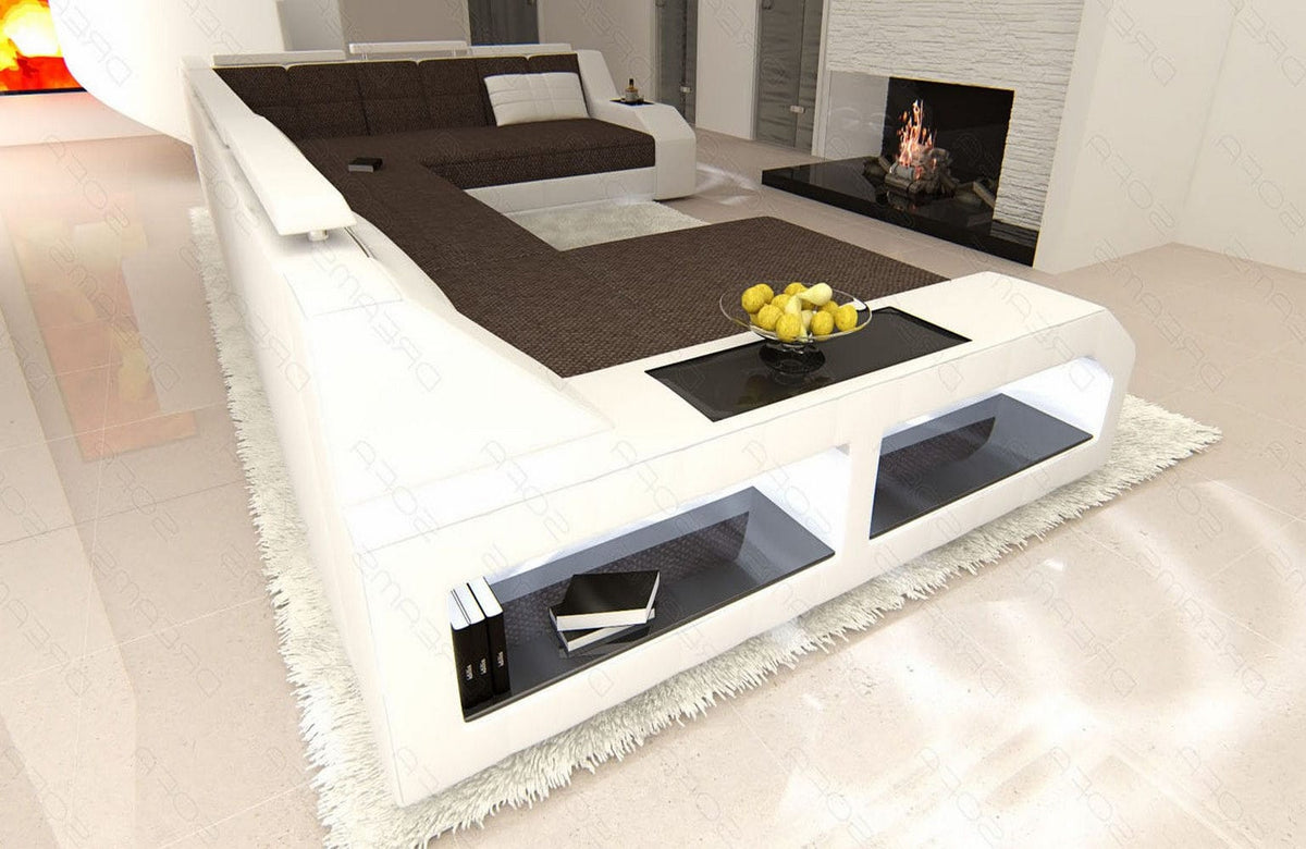 XXL Stoff Wohnlandschaft Matera U-Form Graubraun-Weiß