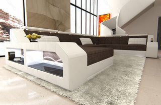 XXL Stoff Wohnlandschaft Matera U-Form Graubraun-Weiß