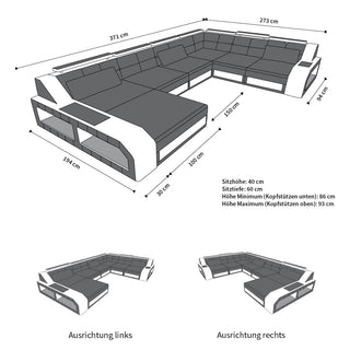 XXL Stoff Wohnlandschaft Matera U-Form Graubraun-Weiß