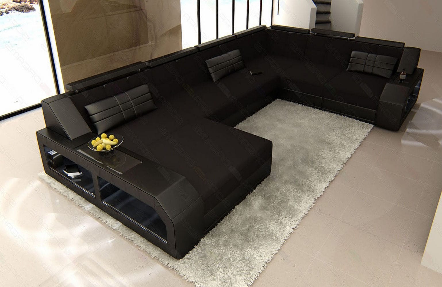 XXL Stoff Wohnlandschaft Matera U-Form Schwarz-Schwarz