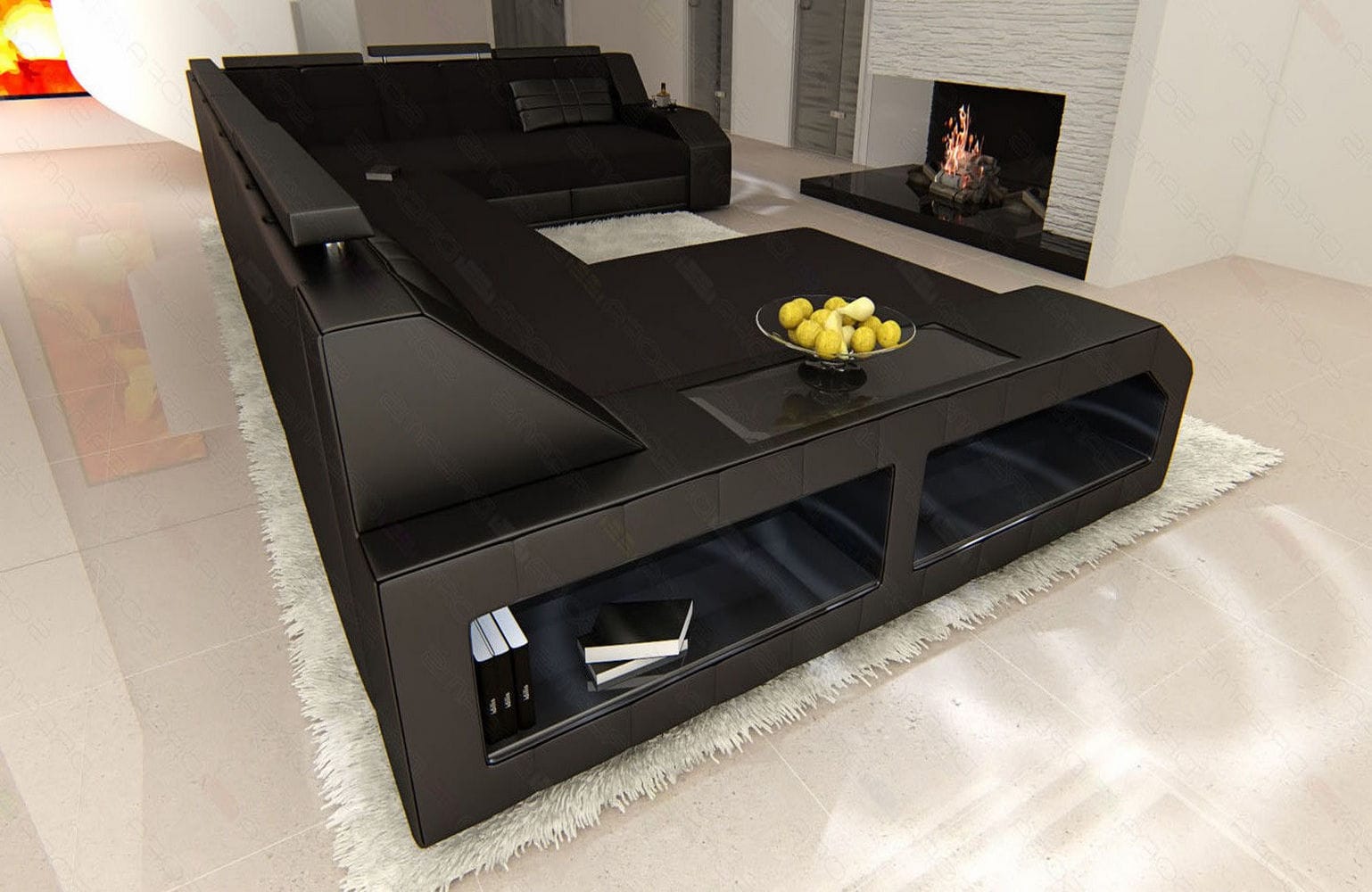 XXL Stoff Wohnlandschaft Matera U-Form Schwarz-Schwarz