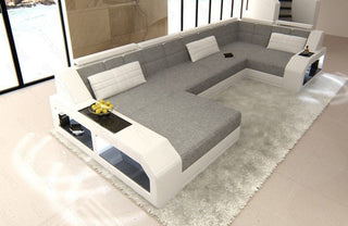Wohnlandschaft Arezzo U-Form aus Stoff Grau-Weiß