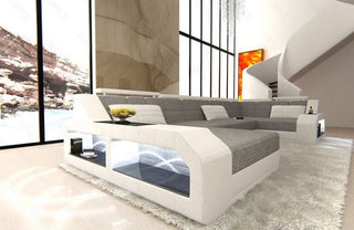 Wohnlandschaft Arezzo U-Form aus Stoff Grau-Weiß