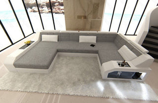 Wohnlandschaft Arezzo U-Form aus Stoff Grau-Weiß