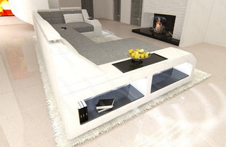 Wohnlandschaft Arezzo U-Form aus Stoff Grau-Weiß
