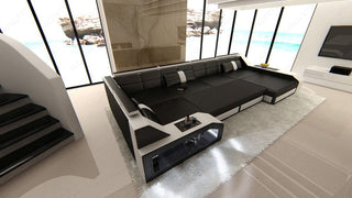 Wohnlandschaft Arezzo U-Form aus Stoff Grau-Weiß