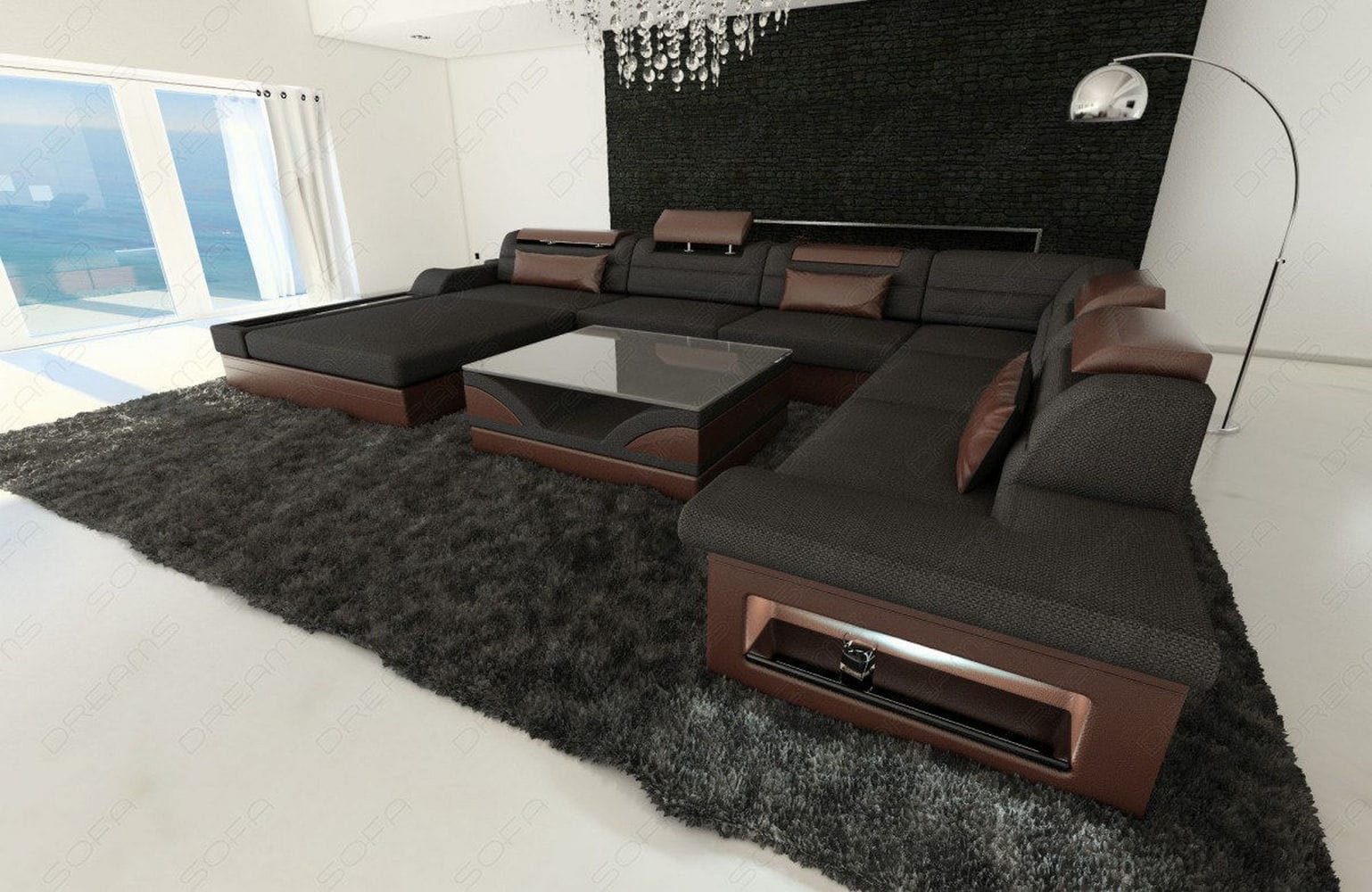 Wohnlandschaft Mezzo XXL in Stoff schwarz-braun