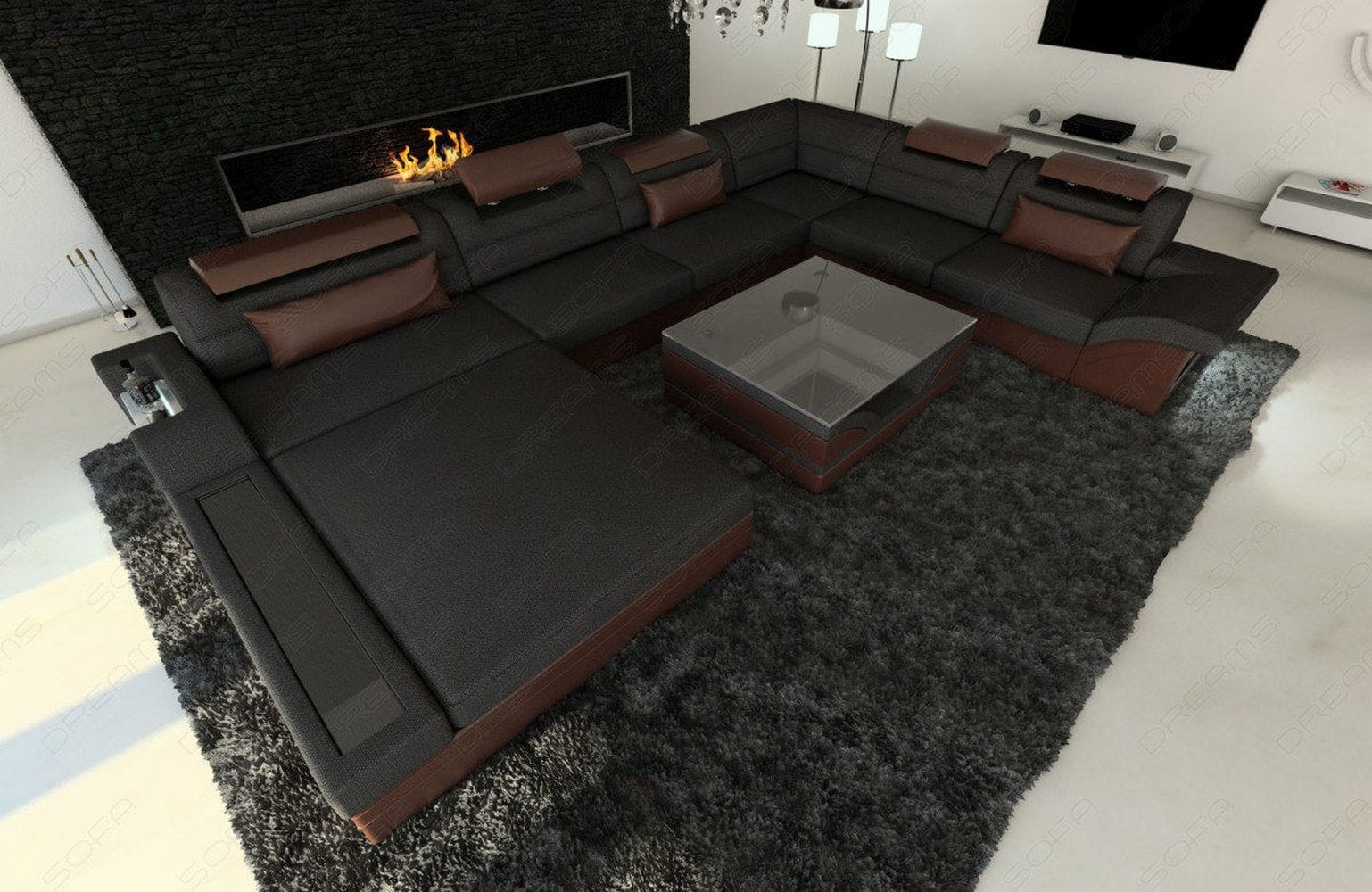Wohnlandschaft Mezzo XXL in Stoff schwarz-braun