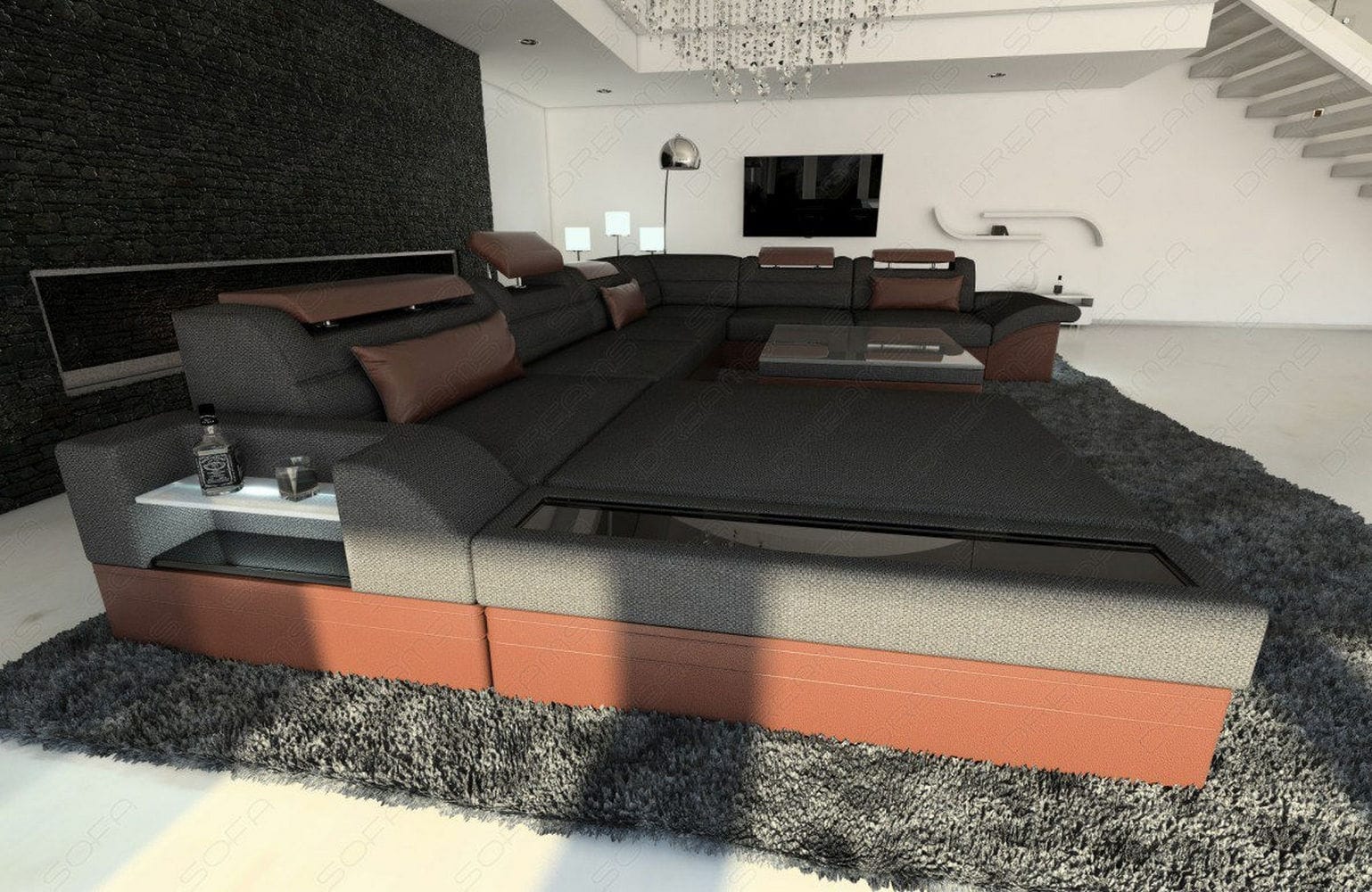 Wohnlandschaft Mezzo XXL in Stoff schwarz-braun