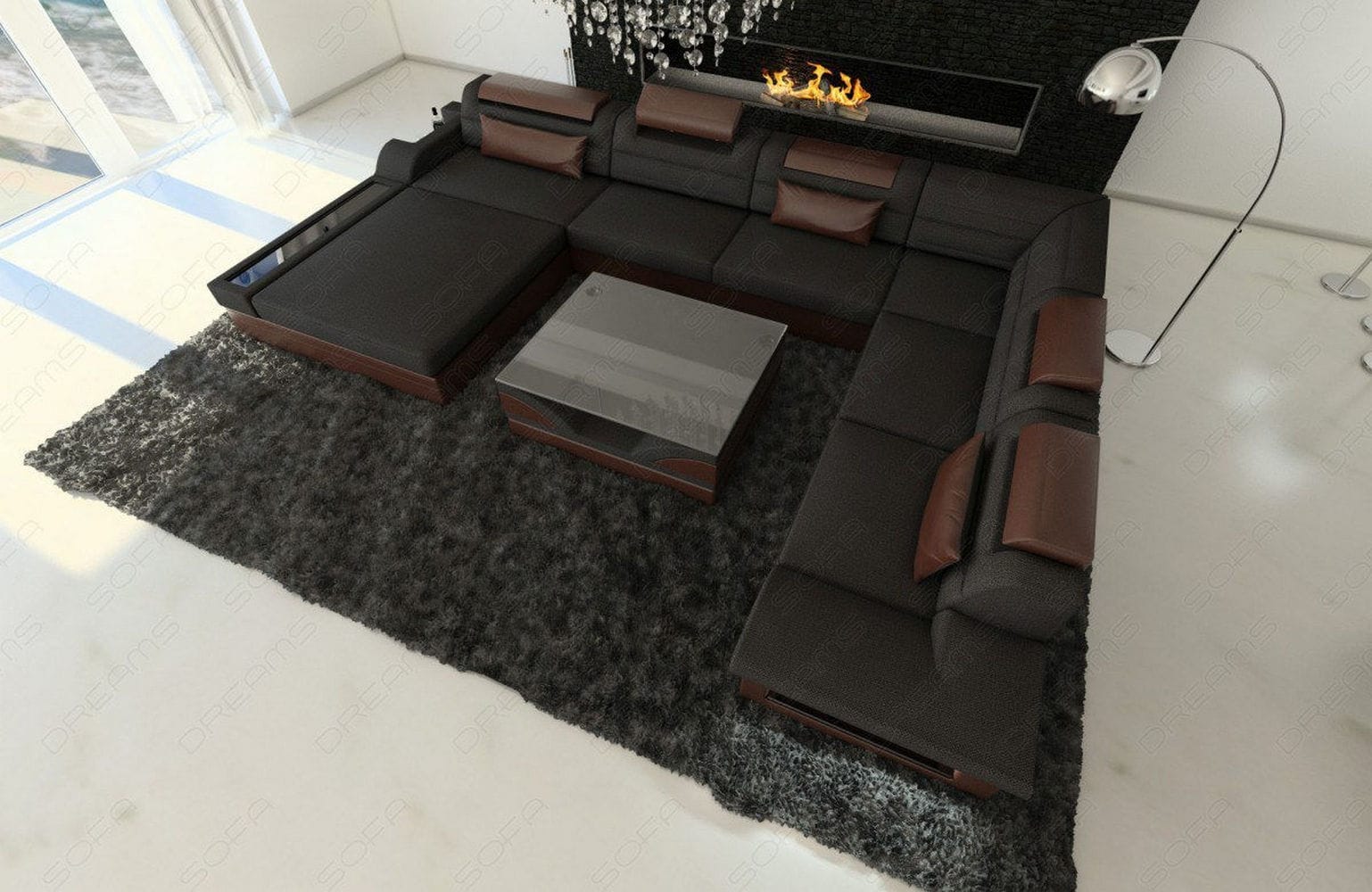 Wohnlandschaft Mezzo XXL in Stoff schwarz-braun