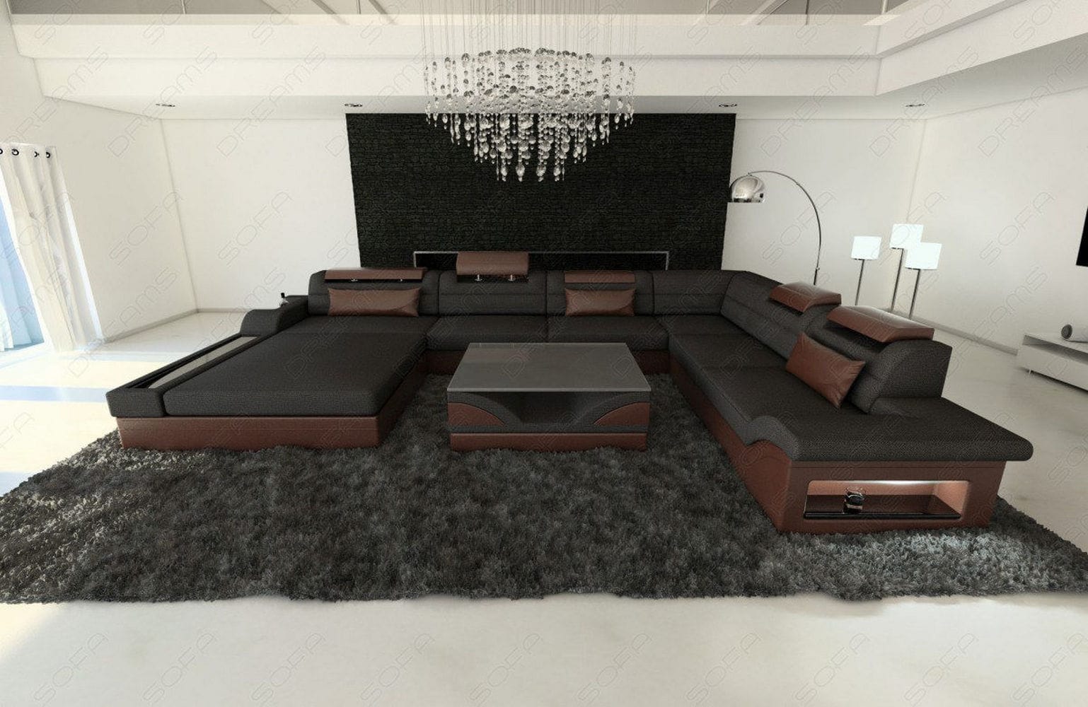 Wohnlandschaft Mezzo XXL in Stoff schwarz-braun