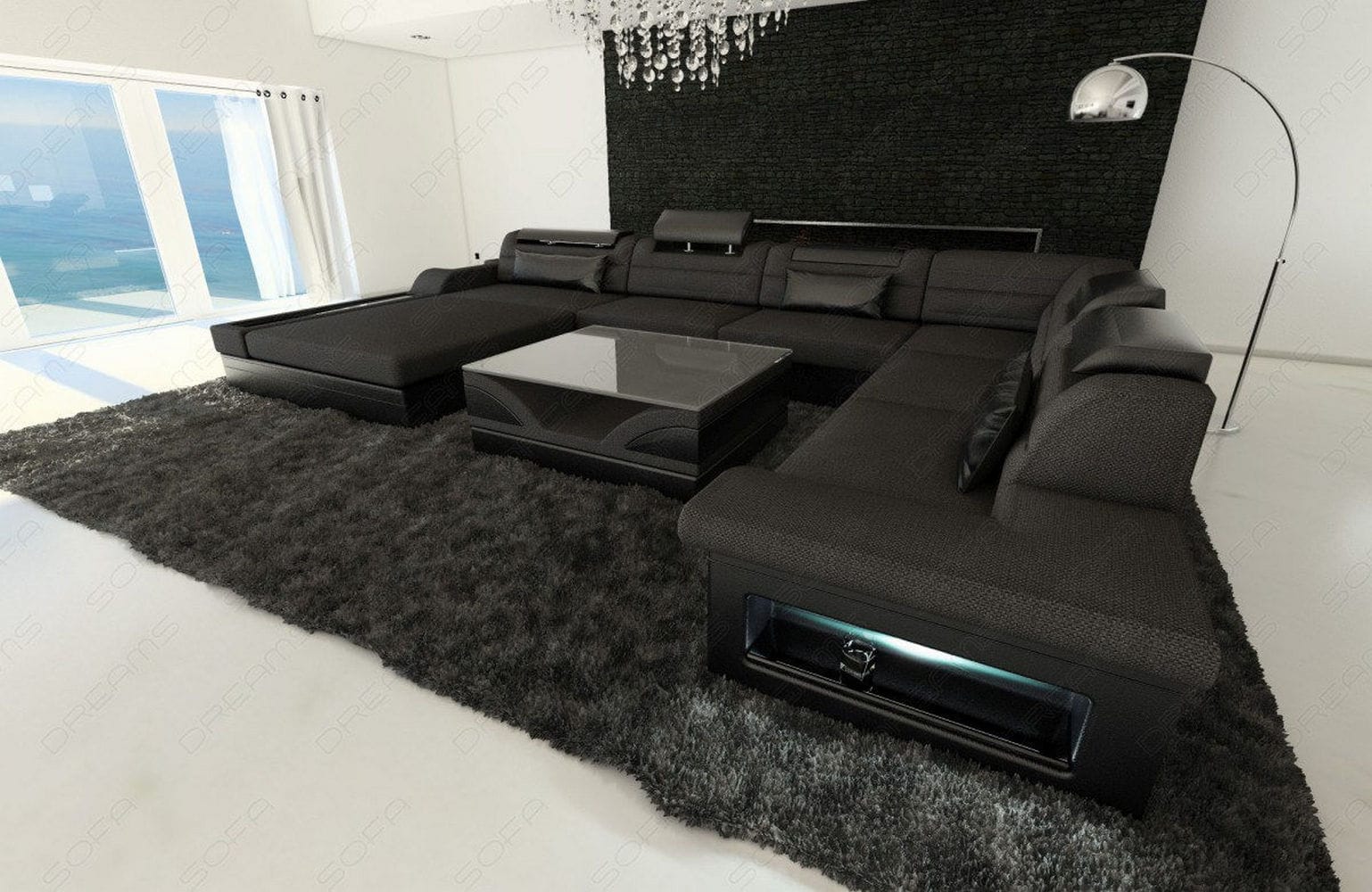 Wohnlandschaft Mezzo XXL U-Form in Stoff schwarz-schwarz