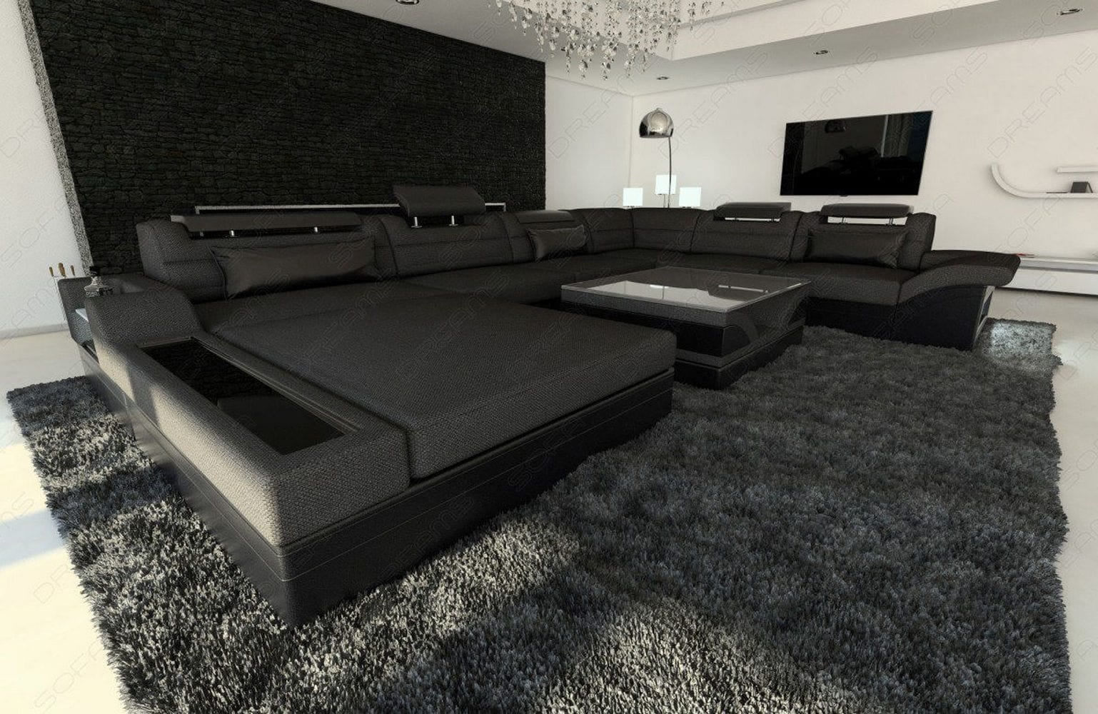 Wohnlandschaft Mezzo XXL U-Form in Stoff schwarz-schwarz
