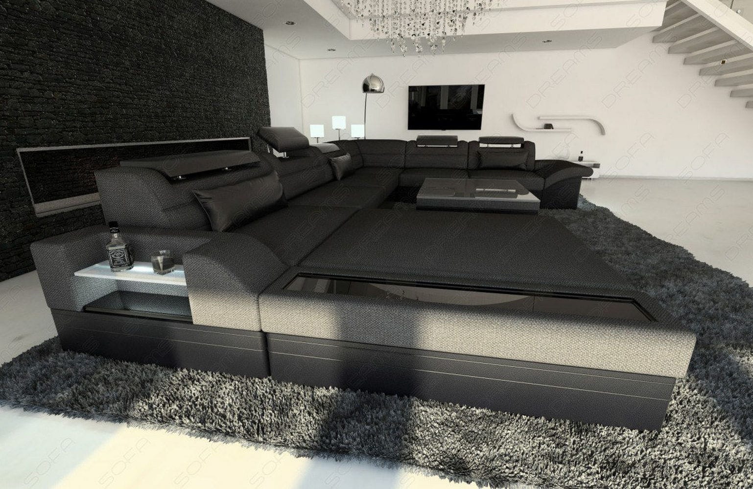 Wohnlandschaft Mezzo XXL U-Form in Stoff schwarz-schwarz